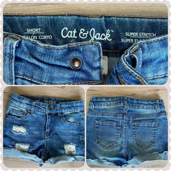 Cat & Jack Girls Distressed Denim Stretch Cuffed Shorts 6 - Picture 1 of 5